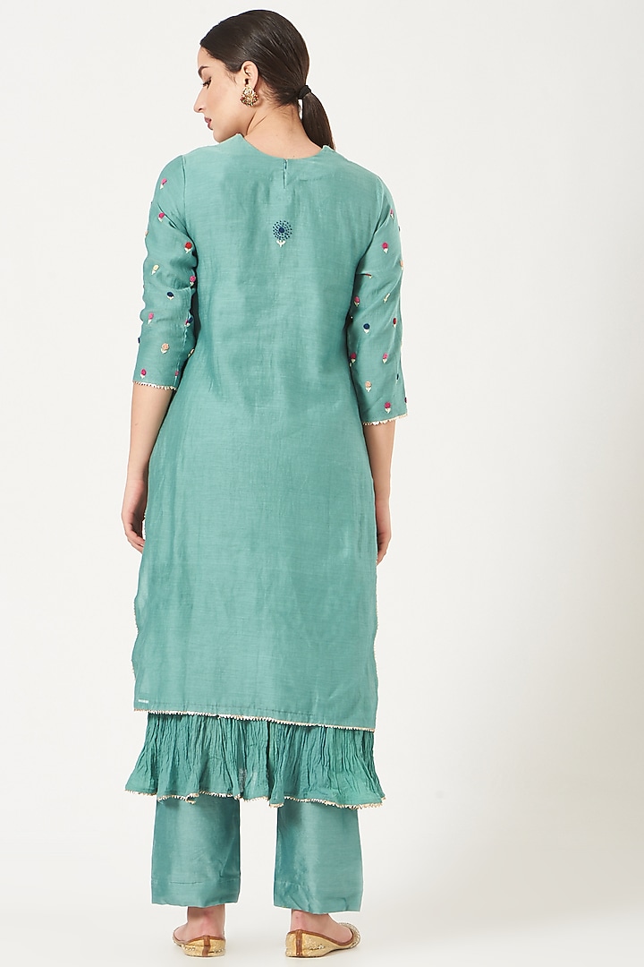 Sea Blue Embroidered Kurta Set by Made in Pinkcity at Pernia's Pop Up Shop