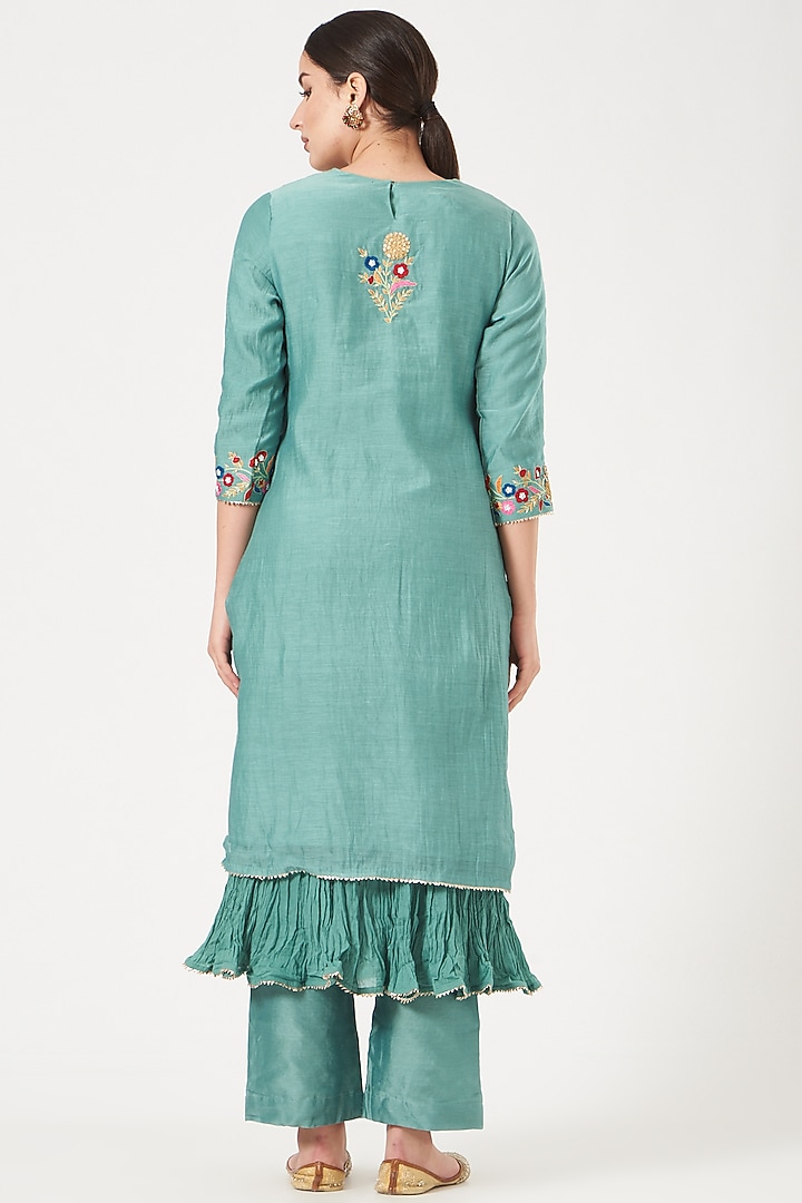 Sea Blue Embroidered Kurta Set by Made in Pinkcity at Pernia's Pop Up Shop