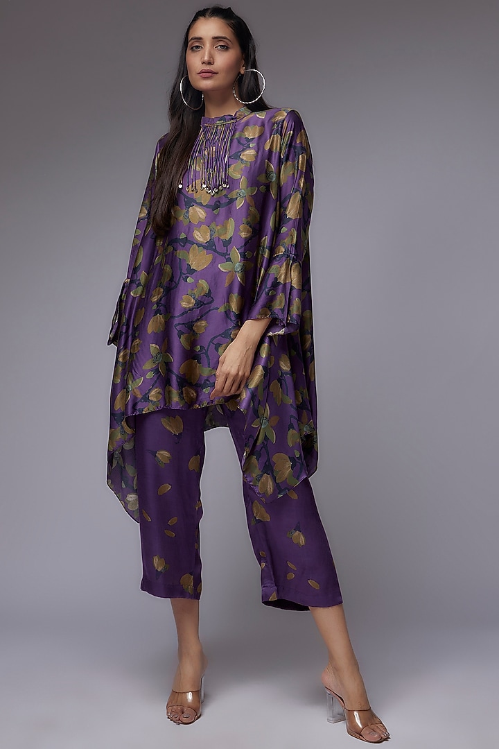 Purple Modal Satin Printed Co-Ord Set by Made in Pinkcity at Pernia's Pop Up Shop