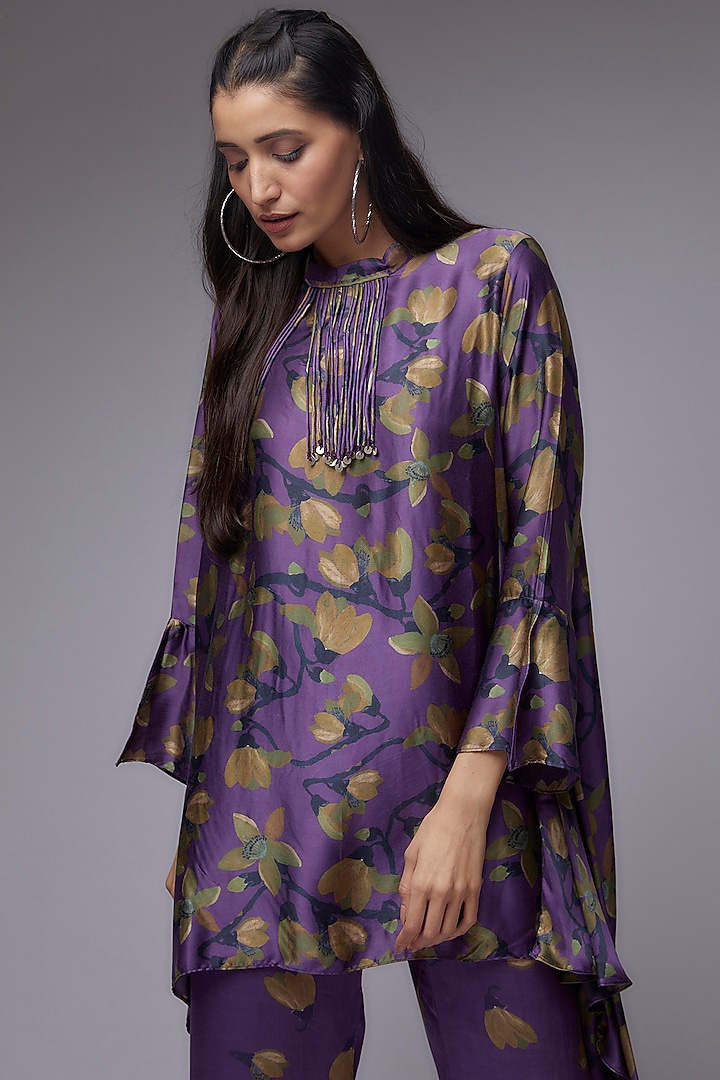 Purple Modal Satin Printed Co-Ord Set by Made in Pinkcity at Pernia's Pop Up Shop