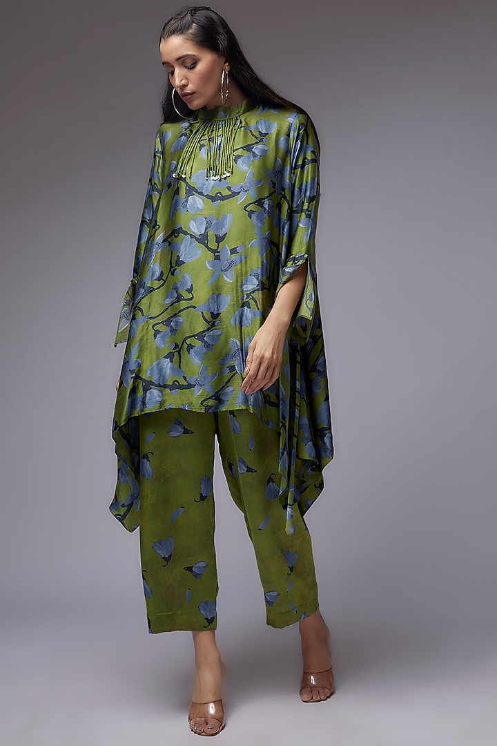 Sage Green Modal Satin Printed Co-Ord Set by Made in Pinkcity at Pernia's Pop Up Shop