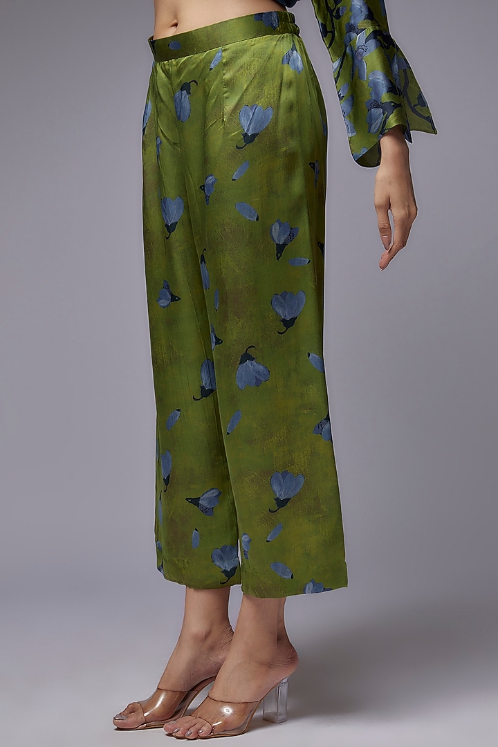 Sage Green Modal Satin Printed Co-Ord Set by Made in Pinkcity at Pernia's Pop Up Shop