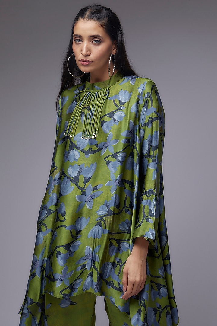 Sage Green Modal Satin Printed Co-Ord Set by Made in Pinkcity at Pernia's Pop Up Shop