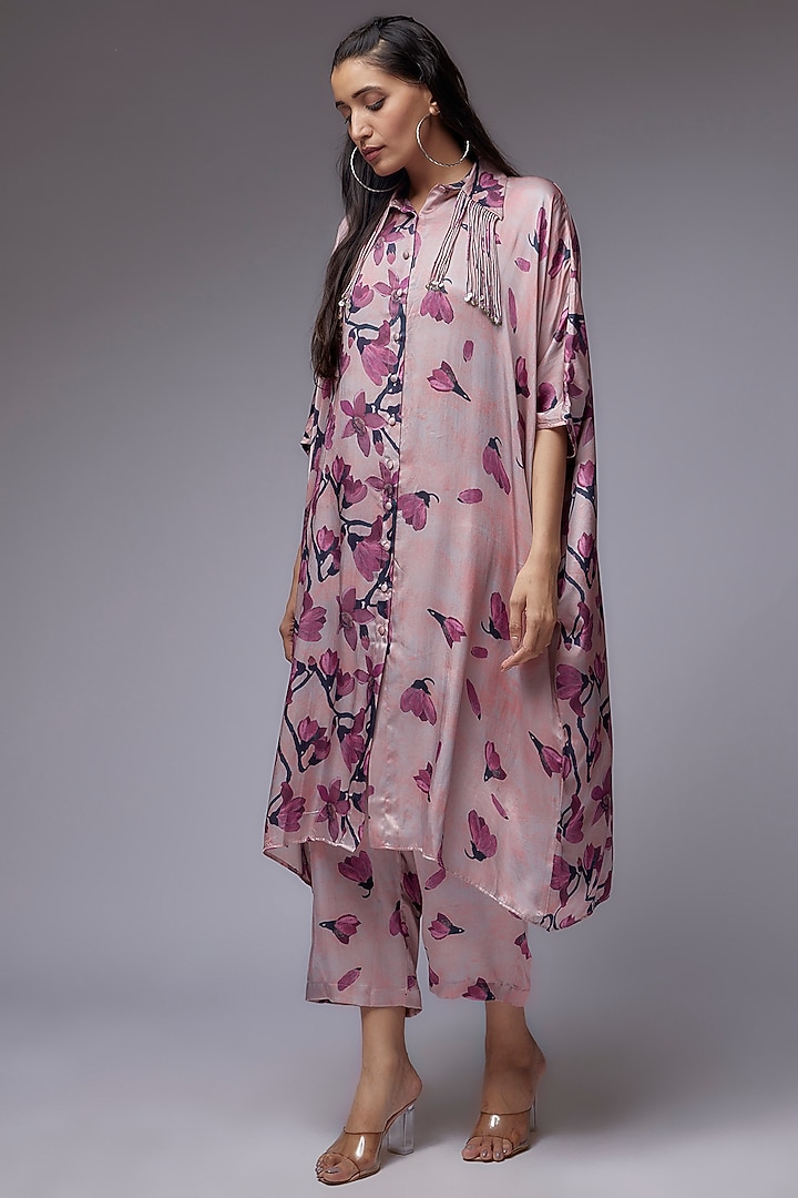 Rose Gold Modal Satin Printed Co-Ord Set by Made in Pinkcity at Pernia's Pop Up Shop