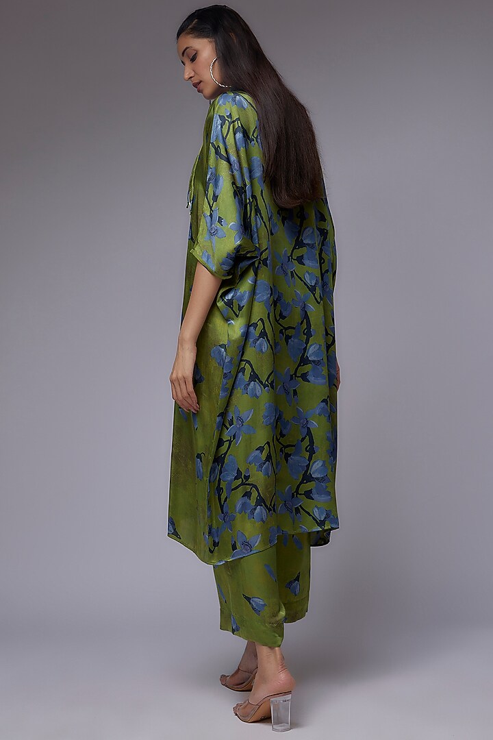Dark Green Modal Satin Printed Co-Ord Set by Made in Pinkcity at Pernia's Pop Up Shop