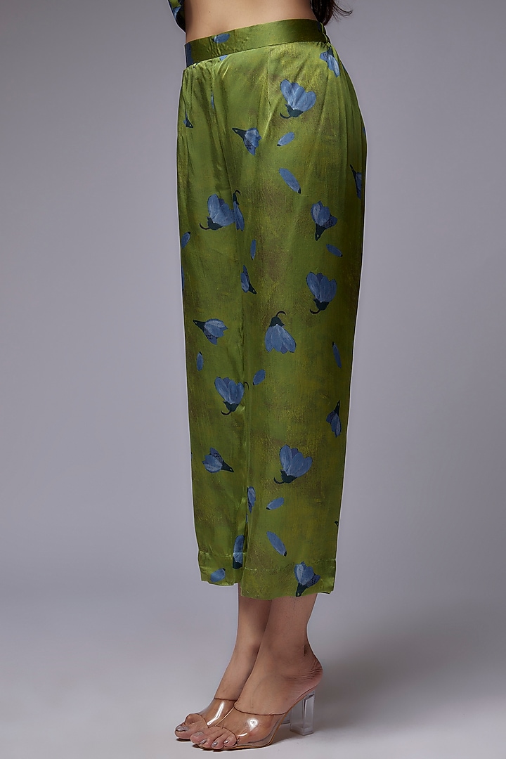 Dark Green Modal Satin Printed Co-Ord Set by Made in Pinkcity at Pernia's Pop Up Shop