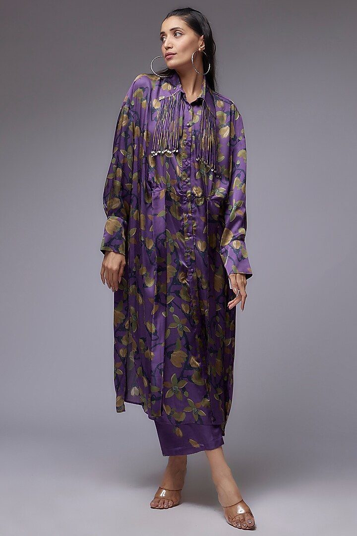 Purple Modal Satin Printed Co-Ord Set by Made in Pinkcity at Pernia's Pop Up Shop