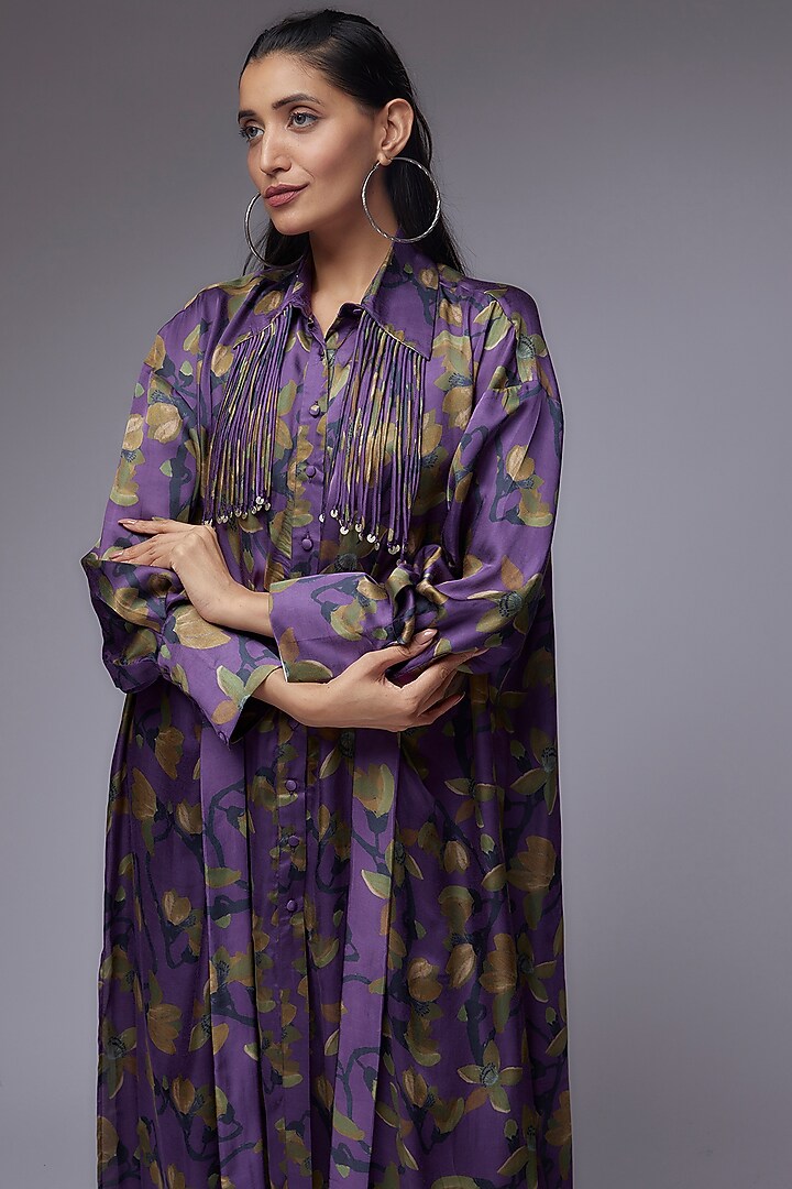 Purple Modal Satin Printed Co-Ord Set by Made in Pinkcity at Pernia's Pop Up Shop