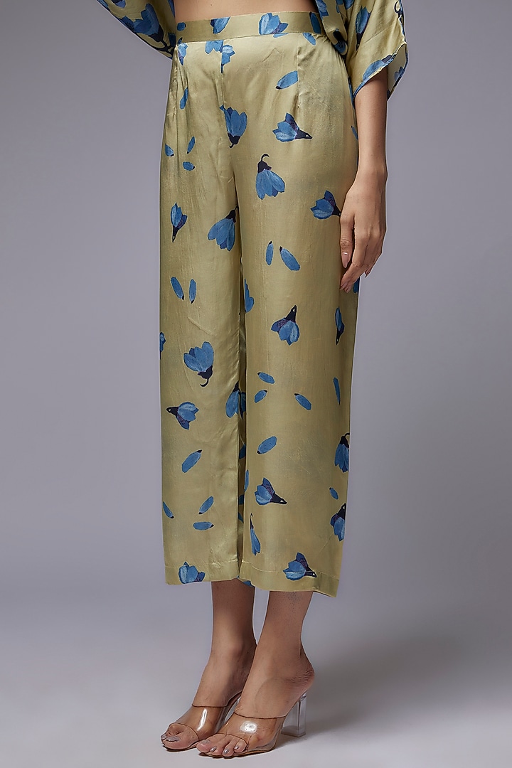 Sage Green Modal Satin Printed Co-Ord Set by Made in Pinkcity at Pernia's Pop Up Shop