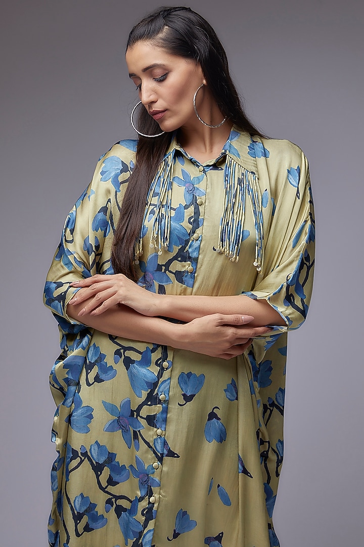 Sage Green Modal Satin Printed Co-Ord Set by Made in Pinkcity at Pernia's Pop Up Shop