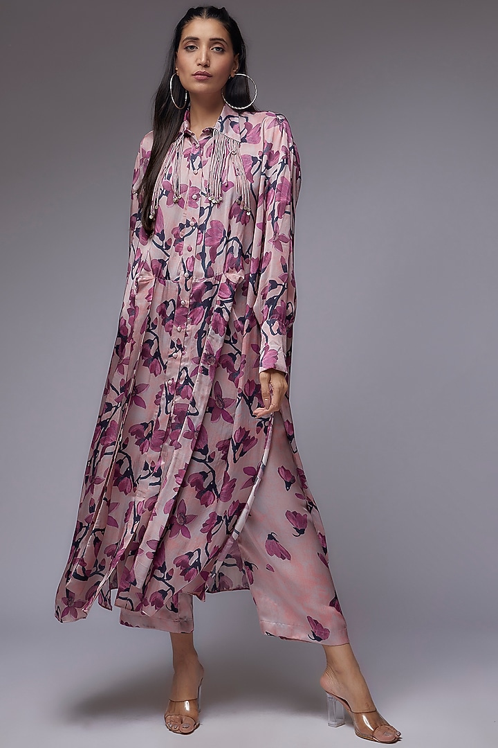 Rose Gold Modal Satin Printed Co-Ord Set by Made in Pinkcity at Pernia's Pop Up Shop