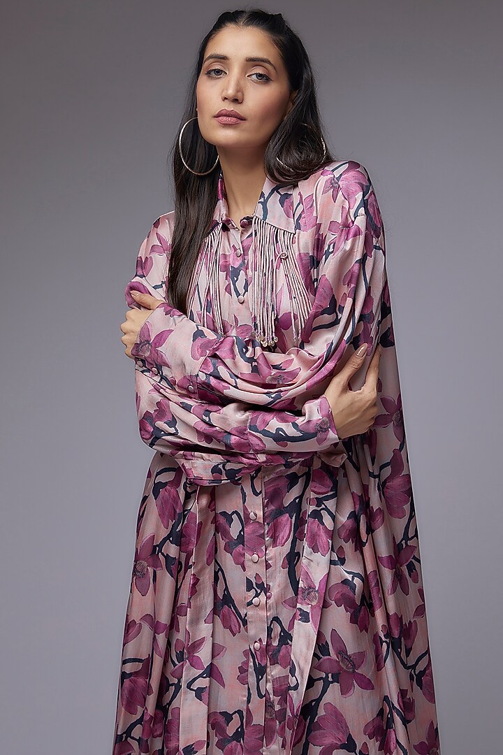 Rose Gold Modal Satin Printed Co-Ord Set by Made in Pinkcity at Pernia's Pop Up Shop