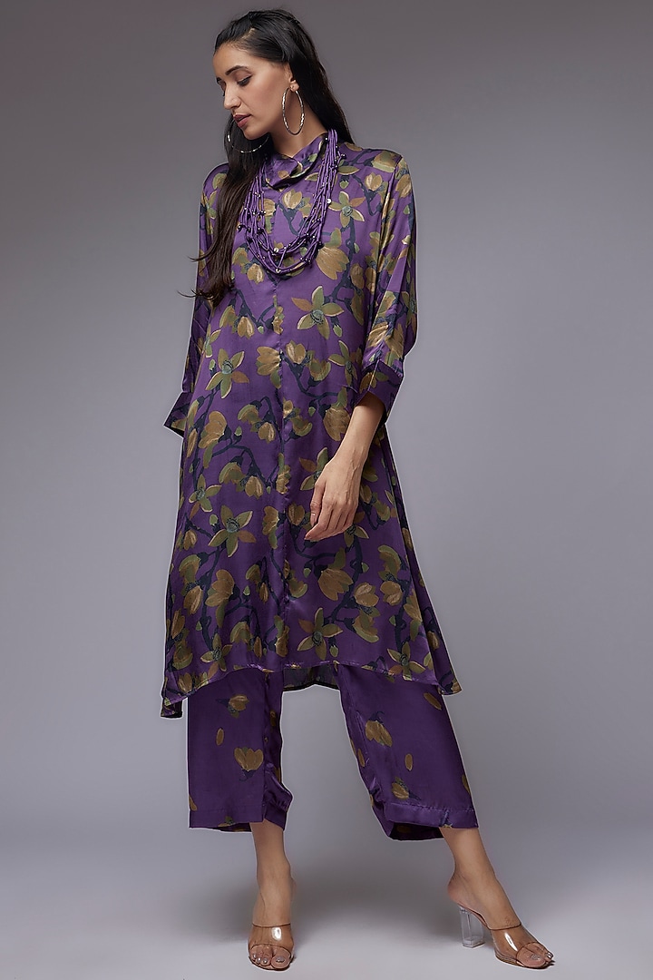 Purple Modal Satin Printed Tunic Set by Made in Pinkcity at Pernia's Pop Up Shop