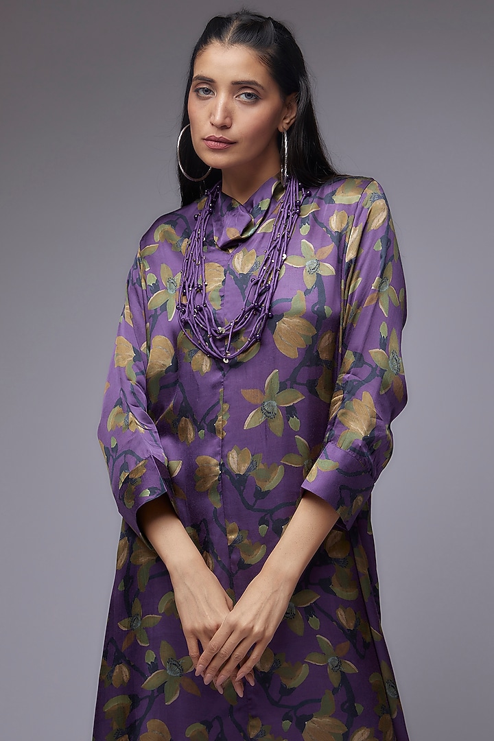 Purple Modal Satin Printed Tunic Set by Made in Pinkcity at Pernia's Pop Up Shop