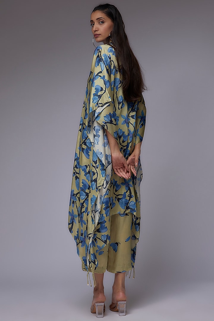 Sage Green Modal Satin Printed Kaftan Set by Made in Pinkcity at Pernia's Pop Up Shop