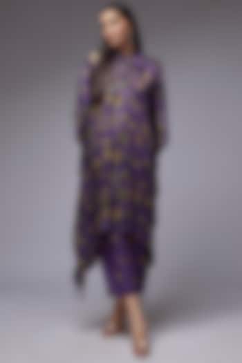Purple Modal Satin Printed Kaftan Set by Made in Pinkcity