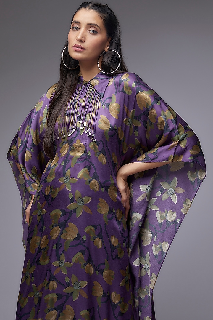 Purple Modal Satin Printed Kaftan Set by Made in Pinkcity at Pernia's Pop Up Shop