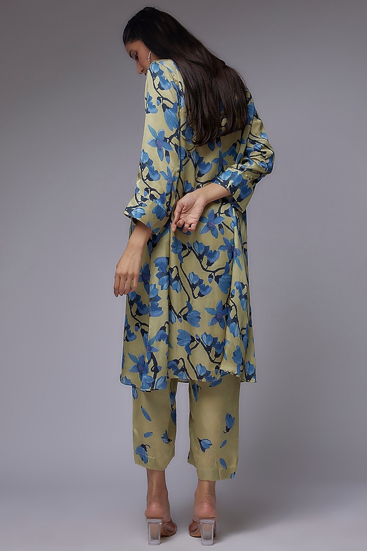 Sage Green Modal Satin Printed Tunic Set by Made in Pinkcity at Pernia's Pop Up Shop