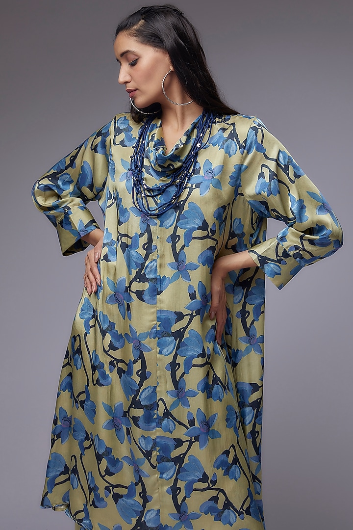 Sage Green Modal Satin Printed Tunic Set by Made in Pinkcity at Pernia's Pop Up Shop