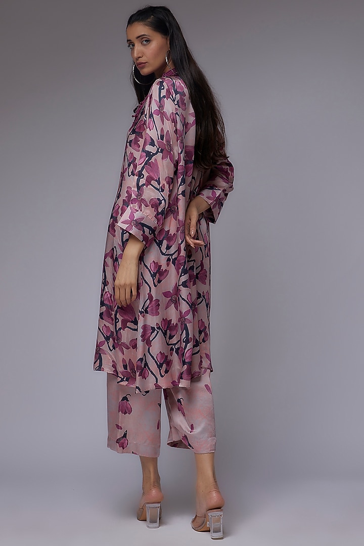 Rose Gold Modal Satin Printed Tunic Set by Made in Pinkcity at Pernia's Pop Up Shop