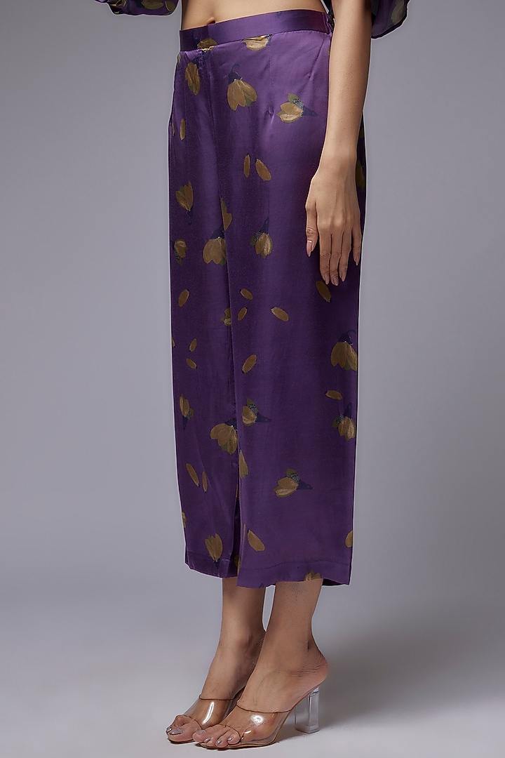 Purple Modal Satin Printed Draped Kaftan Set by Made in Pinkcity at Pernia's Pop Up Shop