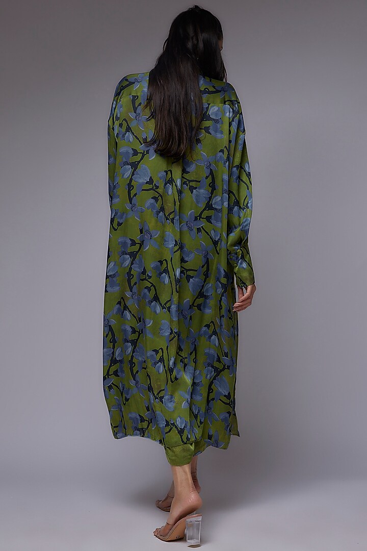 Dark Green Modal Satin Printed Co-Ord Set by Made in Pinkcity at Pernia's Pop Up Shop