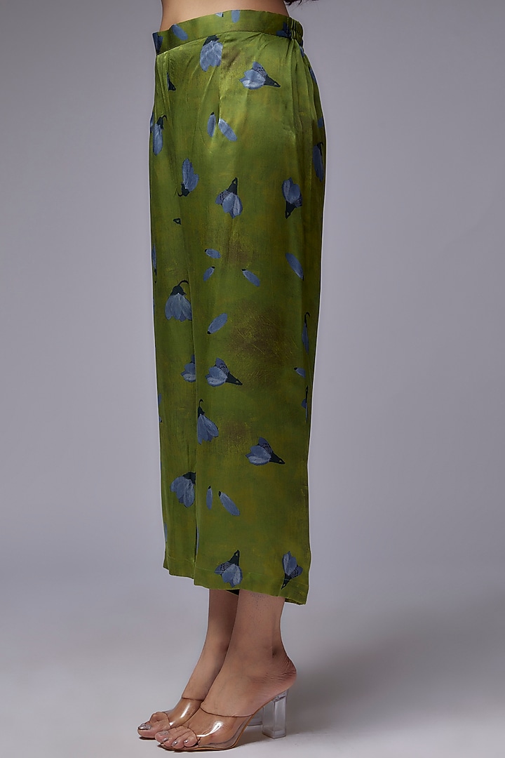 Dark Green Modal Satin Printed Co-Ord Set by Made in Pinkcity at Pernia's Pop Up Shop