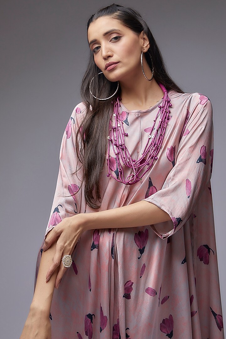 Rose Gold Modal Satin Printed Jumpsuit by Made in Pinkcity at Pernia's Pop Up Shop