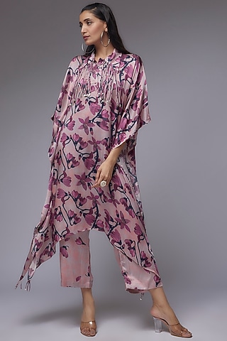 Rose Gold Modal Satin Printed Kaftan Set by Made in Pinkcity