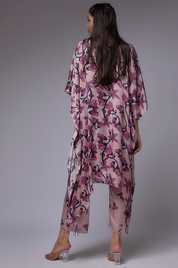 Rose Gold Modal Satin Printed Kaftan Set by Made in Pinkcity at Pernia's Pop Up Shop