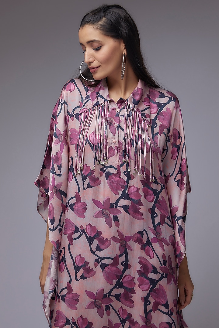 Rose Gold Modal Satin Printed Kaftan Set by Made in Pinkcity at Pernia's Pop Up Shop