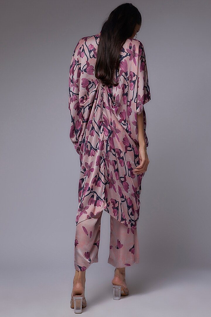 Rose Gold Modal Satin Printed Draped Kaftan Set by Made in Pinkcity at Pernia's Pop Up Shop