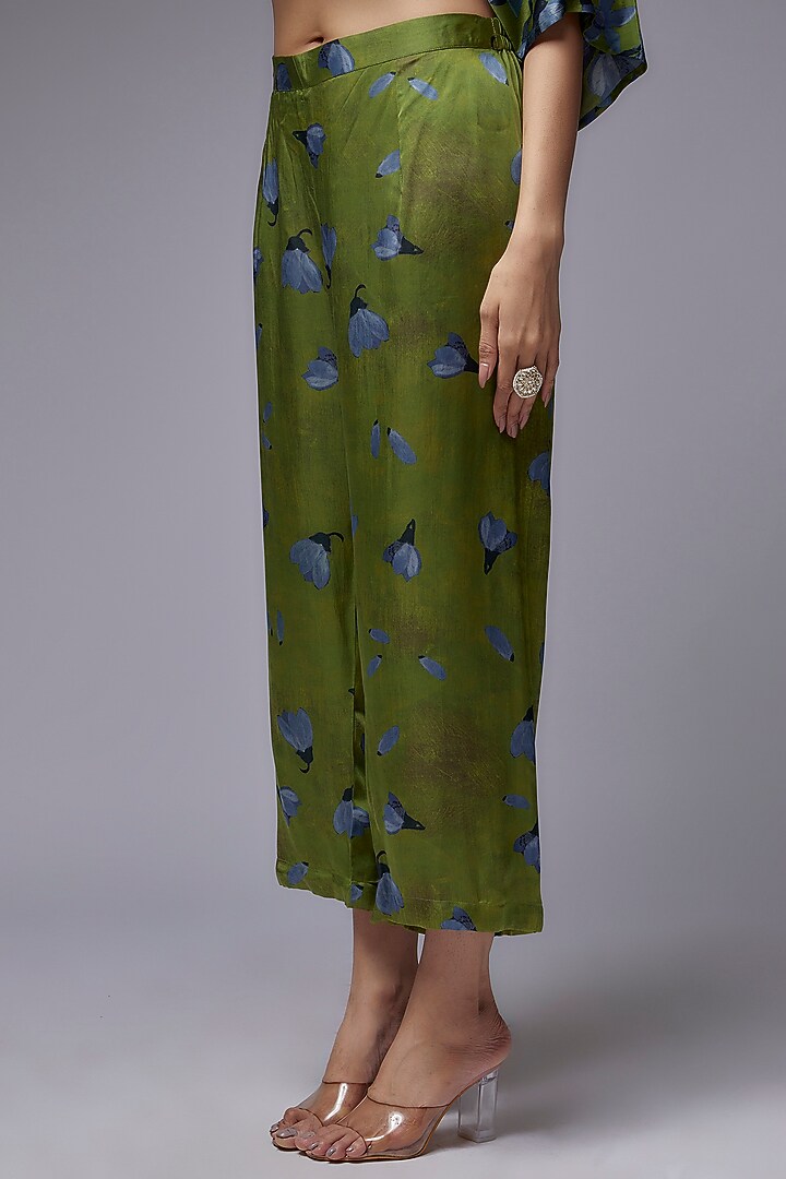 Dark Green Modal Satin Printed Draped Kaftan Set by Made in Pinkcity at Pernia's Pop Up Shop