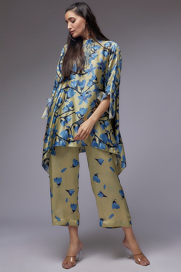 Sage Green Modal Satin Printed Co-Ord Set by Made in Pinkcity at Pernia's Pop Up Shop