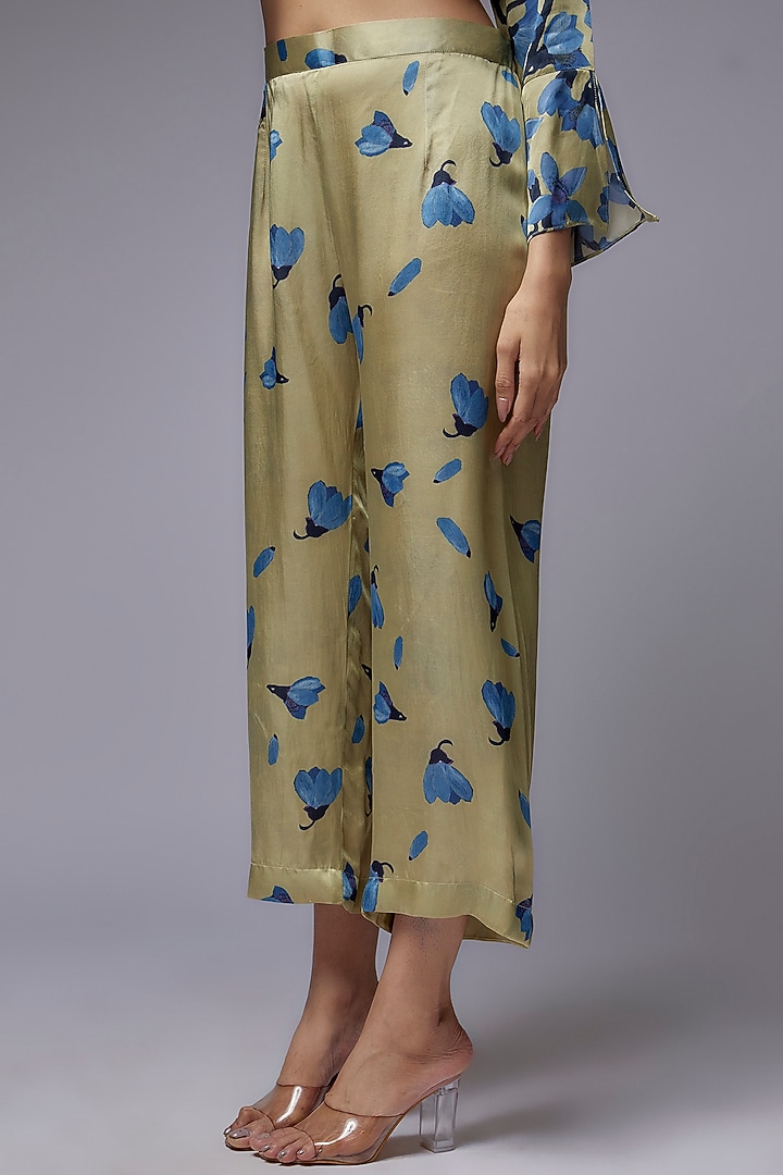 Sage Green Modal Satin Printed Co-Ord Set by Made in Pinkcity at Pernia's Pop Up Shop