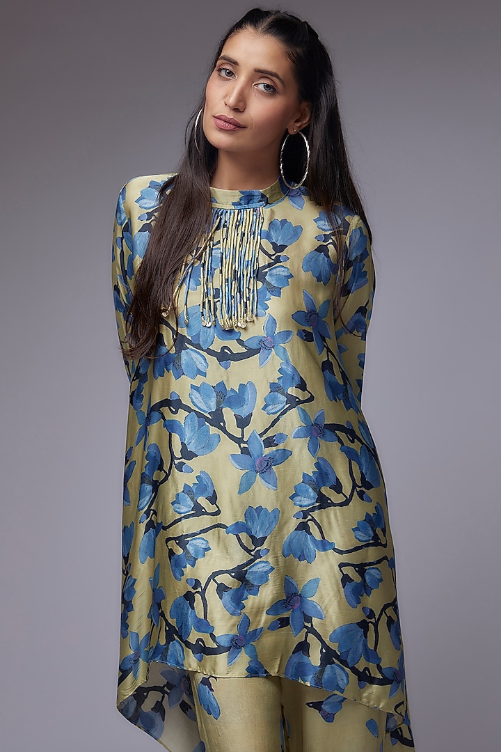 Sage Green Modal Satin Printed Co-Ord Set by Made in Pinkcity at Pernia's Pop Up Shop