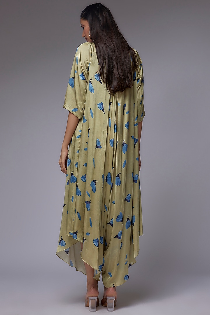 Sage Green Modal Satin Printed Jumpsuit Dress by Made in Pinkcity at Pernia's Pop Up Shop