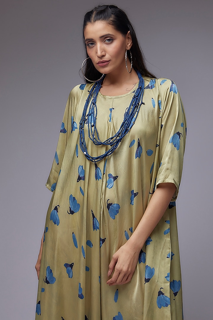 Sage Green Modal Satin Printed Jumpsuit Dress by Made in Pinkcity at Pernia's Pop Up Shop