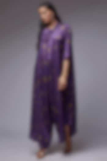 Purple Modal Satin Printed Jumpsuit Dress by Made in Pinkcity