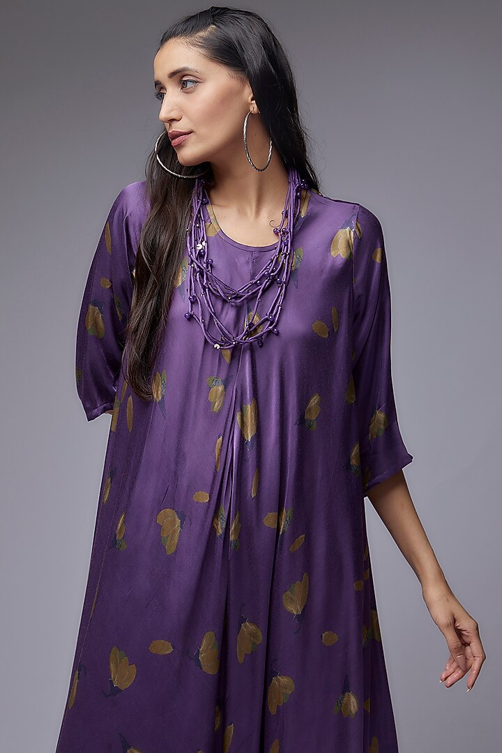 Purple Modal Satin Printed Jumpsuit Dress by Made in Pinkcity at Pernia's Pop Up Shop
