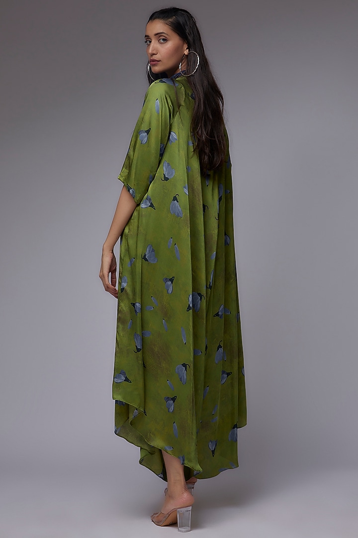 Dark Green Modal Satin Printed Jumpsuit Dress by Made in Pinkcity at Pernia's Pop Up Shop