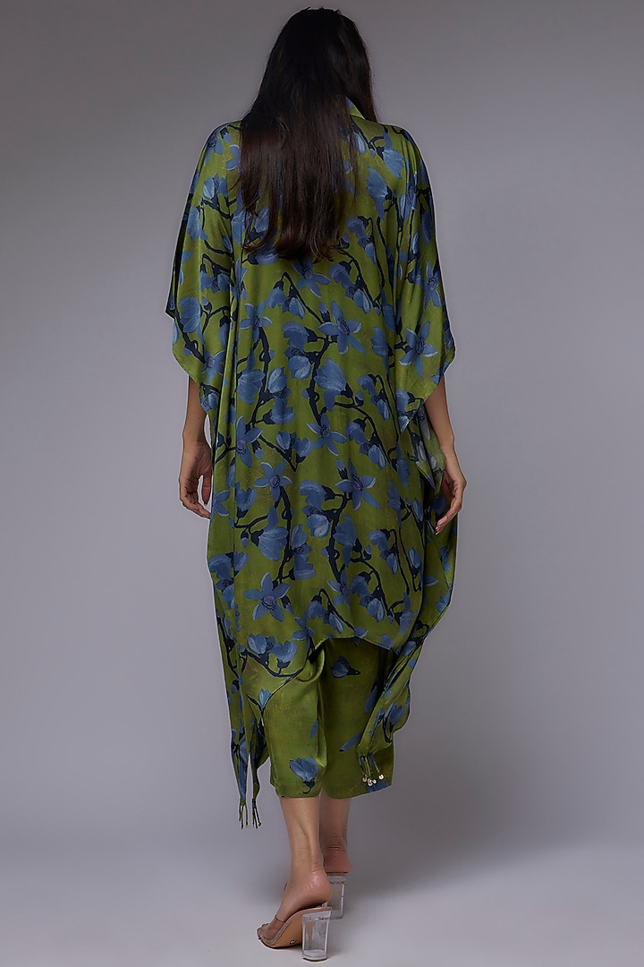 Dark Green Modal Satin Printed Kaftan Set by Made in Pinkcity at Pernia's Pop Up Shop