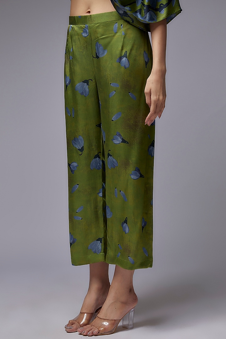Dark Green Modal Satin Printed Kaftan Set by Made in Pinkcity at Pernia's Pop Up Shop