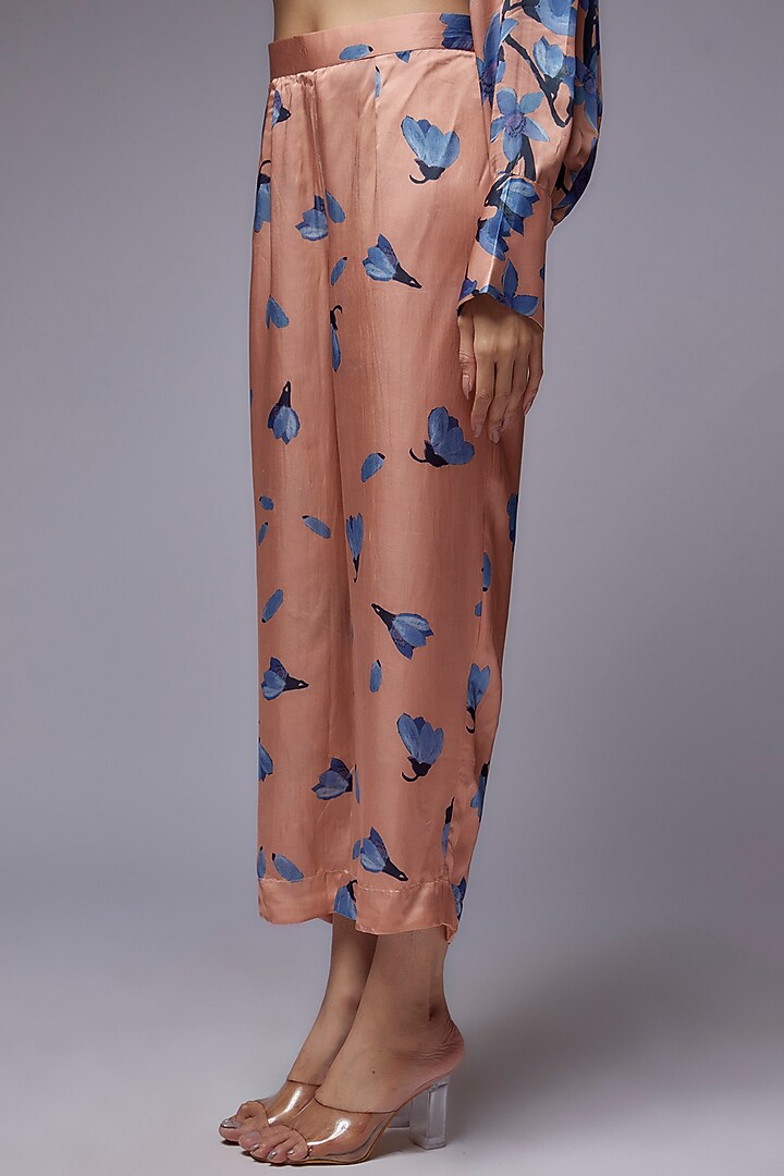 Peach Modal Satin Printed Co-Ord Set by Made in Pinkcity at Pernia's Pop Up Shop