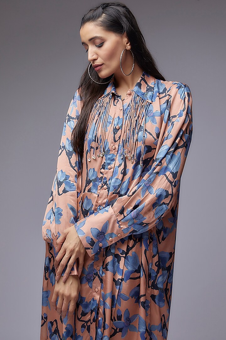 Peach Modal Satin Printed Co-Ord Set by Made in Pinkcity at Pernia's Pop Up Shop