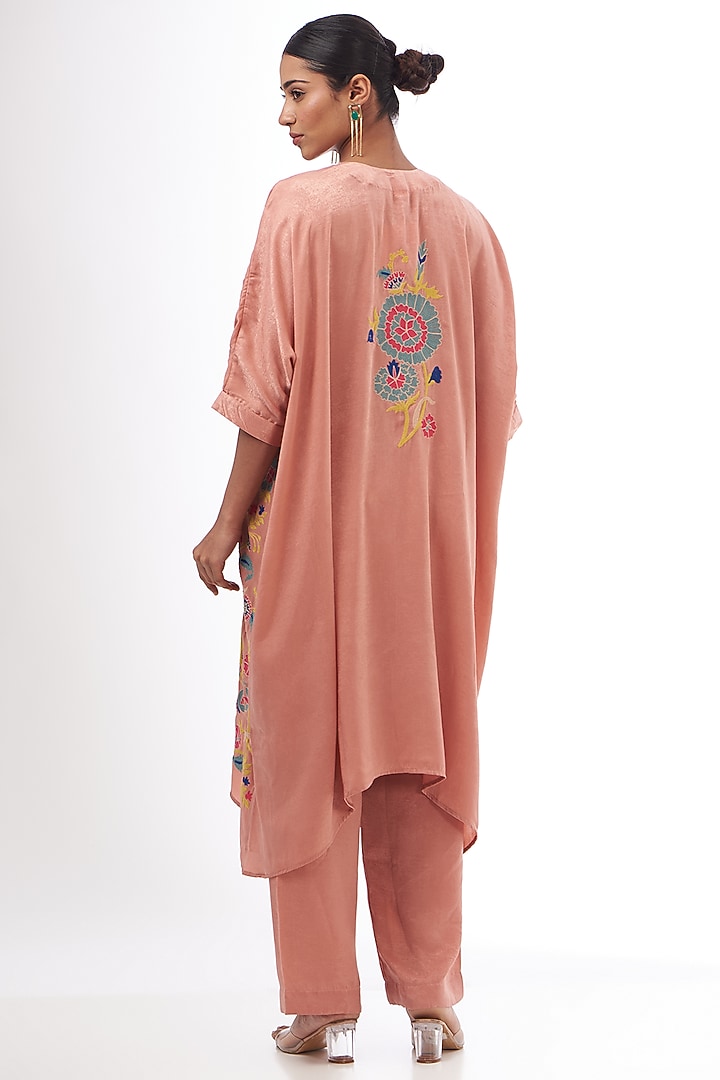 Pink Satin Resham Thread Embroidered Kaftan Set by Made in Pinkcity at Pernia's Pop Up Shop