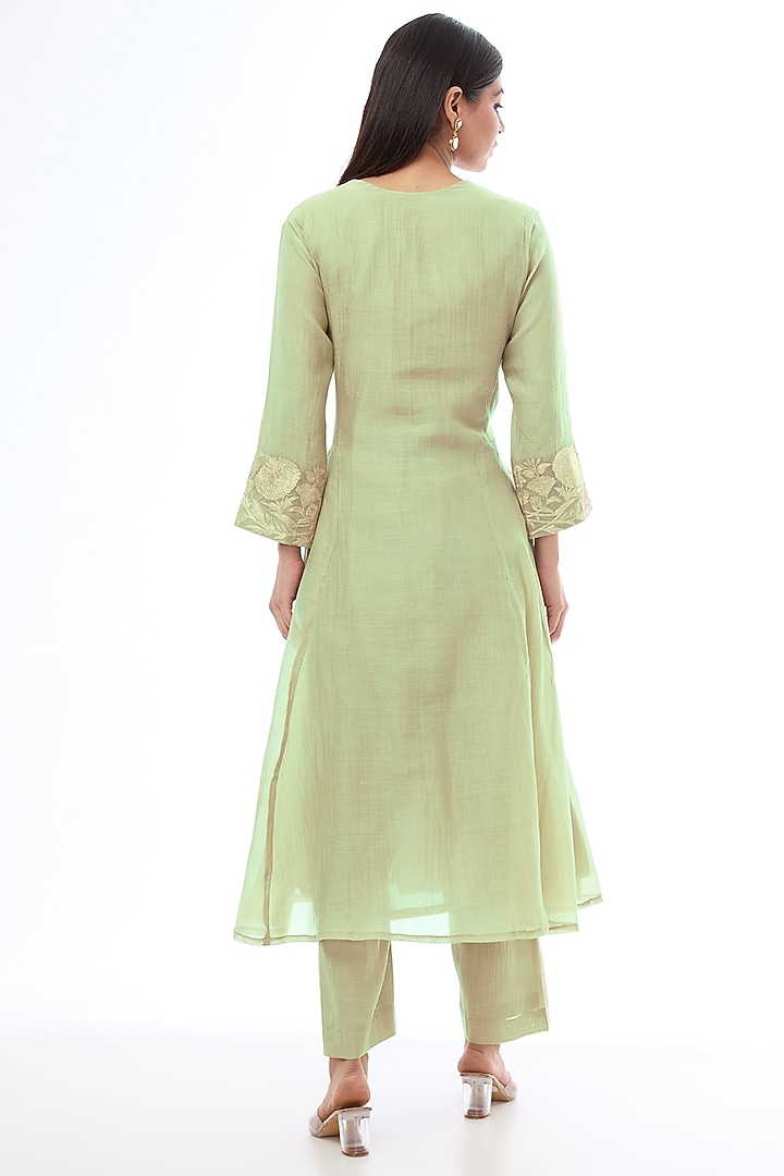 Grey Chanderi Thread Work Party Wear Anarkali Set by Made in Pinkcity at Pernia's Pop Up Shop