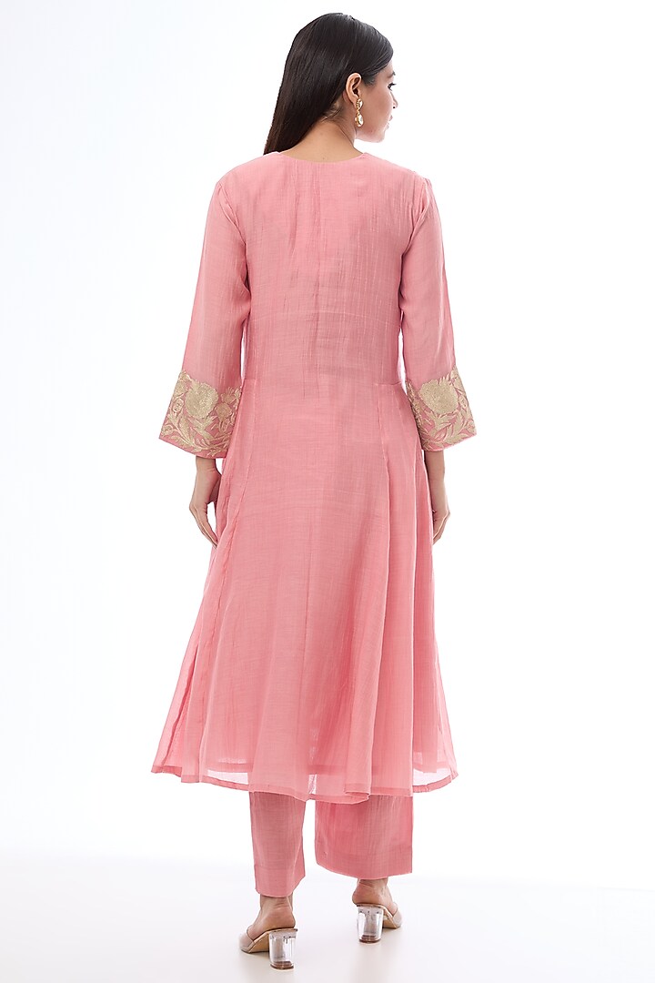 Pink Chanderi Thread Work Party Wear Anarkali Set by Made in Pinkcity at Pernia's Pop Up Shop