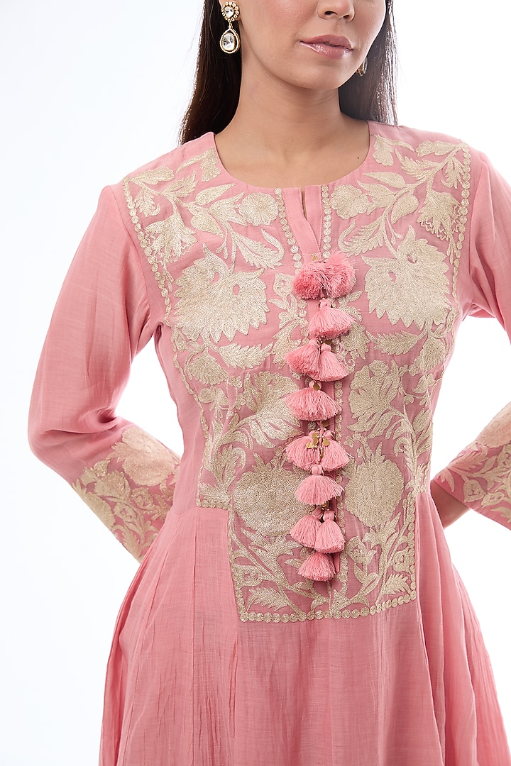 Pink Chanderi Thread Work Party Wear Anarkali Set by Made in Pinkcity at Pernia's Pop Up Shop