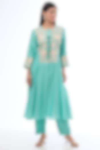 Sky Blue Chanderi Thread Work Anarkali Set by Made in Pinkcity at Pernia's Pop Up Shop